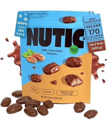 Nutic Milk Chocolate Covered Pecans - 1Lb - Sweet Delights - Indulge in Soft & Creamy, Exquisite Candy Clusters & Sweet Snacks, Perfect Food Gift for Any Occasion and Gift Basket