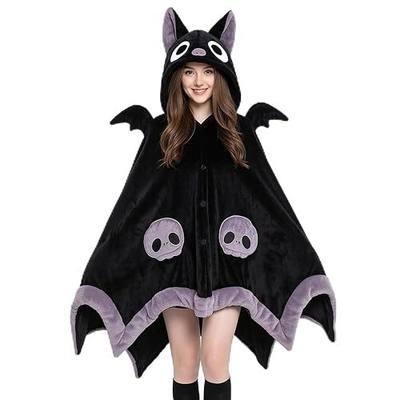 Cute Bat Blanket Hoodie, Wearable Bat Blanket Adult for Halloween Cosplay, Soft Hooded Bat Cape for Women