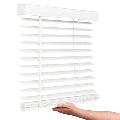 LOTUS & WINDOWARE Cordless Faux Wood Blinds, 35" Wide x 60" Long, Smooth, Snow White, 2 Inch Horizontal Blinds – for Living Room, Bedroom, Interior Door Windows