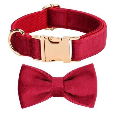Mewtwo Velvet Dog Collar Gift Box, with Bow Tie and Metal Buckle;Puppy Collar for Boys and Girls; Holiday Pet Gifts; Suitable for Large, Medium and Small Dogs;Christmas Red, Small (Pack of 1)