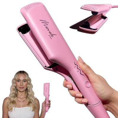 Mermade Hair Deep Hair Waver Tool - Double 1" Barrel Iron for Crimp-Free Beach Waves, Hair Curler for Women, Ionic Ceramic Plates, Reduces Frizz, Suitable for Short, Medium, & Long Hair - Pink