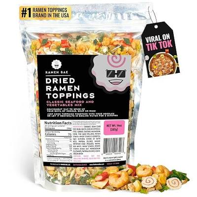 Ramen Bae Classic Seafood & Veggie Mix Dried Ramen Toppings - Low Fat, Low Sodium, Dehydrated Ramen Toppers, Add Ins, Mix Ins for Ramens, Noodles, Soup, Fried Rice - Easy To Prep, Up To 20 Servings