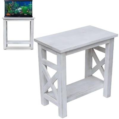 Finomenal Solid Wood Aquarium Stand - Supports 10 to 20 Gallon Tanks, Terrarium. 100% Solid Mango Wood Fish Tank Stand - Rustic White Finish