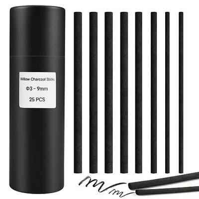 Willow Charcoal Sticks, Natural Willow Charcoal Pencils for Artists, Beginners, Students, Great for Sketching, Drawing, and Shading, Pack of 25 (3-9, Millimeters)