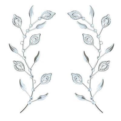 sxnzequnze 2 Set Metal Tree Leaf Wall Art for Home Decor Living Room Bedroom Dining Room Bling Rhinestone, 3D, Iron Branch Hanging Leaf Sculpture Art Pieces -Silver 16.5in*6.7in