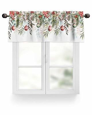 Christmas Eucalyptus Leaves Curtain Valances for Windows,Light Filtering Thermal Insulated Windows Curtains Decoration Xmas Poinsettia Valance Curtains for Kitchen Bedroom Living Kid Room Decor 54x18