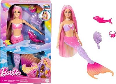 Barbie Mermaid Doll, Malibu with Pink Hair and Pet Dolphin | Styling Accessories, Pet Dolphin and Water-Activated Color Change Feature (Amazon Exclusive)