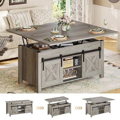 SEDETA Lift Top Coffee Table, 4 in 1 Multi-Function Convertible Coffee Tables with Storage and Hidden Compartment, Farmhouse Coffee Table Converts to Dining Table for Living Room, Grey