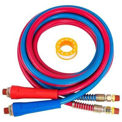 CheeMuii 12 FT Semi Truck Air Line Hose Assembly Rubber Air Brake Hoses With Flexible Grips & DOT Fittings for Truck Trailer Tractor - (Red & Blue Color-Coded)
