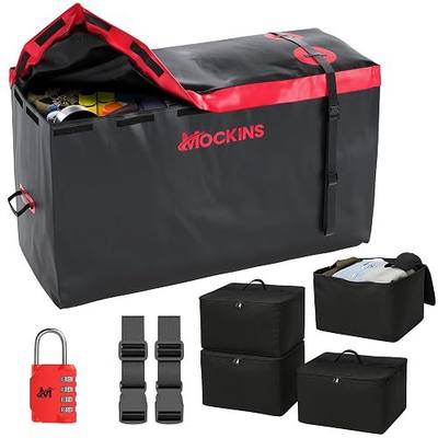 Mockins 15 Cu Ft Trailer Hitch Cargo Carrier Bag with 4 Packing Cubes | 48"x18"x31" Waterproof Cargo Bag for Hitch Carrier & Truck Bed Storage | Vehicle Soft-Shell Carriers w/ Cubes, Straps & Lock