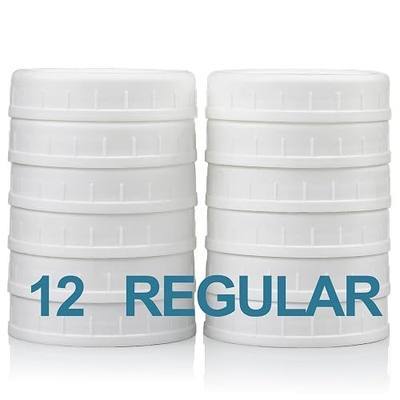 12 Pack REGULAR MOUTH Mason Jar Lids for Compatible with Ball, Kerr Regualr Mouth Jars - Plastic Storage Caps for Mason Jars, Canning Jars - Leakproof, Dishwasher Safe & Food Grade - White