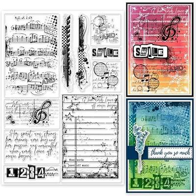 GLOBLELAND Vintage Frame Music Note Clear Stamps 5.9x8.3inch Retro Stain Background Embossing Stamp Silicone Clear Stamps Seal for DIY Scrapbooking and Card Making Paper Craft Decor