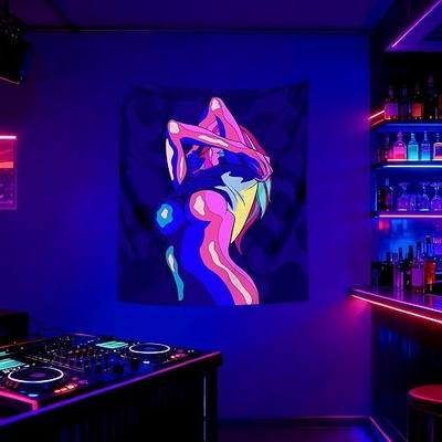 QGHOT Anime Girl Tapestry Nude Women Sexy Tapestry Blacklight Sex Art Wall Hanging Black Light Tapestries Uv Glow in the Dark Hot Girl Poster for Adults Room Bedroom Dorm Wall Decor 60x50in