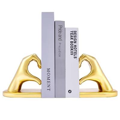Gold Book Ends Bookends Heart Design for Shelves Decorative,Bookshelf Accessories,Heavy Duty Resin Book Stopper to Hold Books,Non-Skid Bookend,Great Gifts for Book Lover,Larger Size-10.43x3.93x5.51