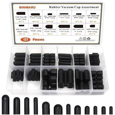 Rubber Vacuum Cap 177-Piece 12 Sizes Assortment Set, Automotive Carb Line & Hose Caps Kit for Carburetor, Manifold, Automotive 3/16'' 5/16" 1/4" 5/32'' 3/8'' 1/8'' 1/2"