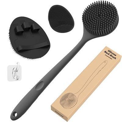 Manmihealth Silicone Body Scrubber & Face Brush Set Thick Bristles Black | 3PCS Super-Exfoliating & Lathering Back Scrubber, Shower Brush, Face Scrubber Combination, with a Free Hook