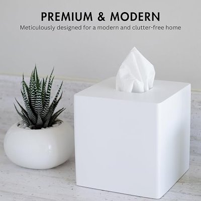 Yew Design Matte White Square Tissue Box Cover