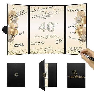DARUNAXY Black Gold Happy 40th Birthday Alternative Signature Guest Book | 40th Birthday Party Decorations for Men Women Cheers to 40 Years Old Gifts 40 Birthday Signing Card Board Party Supplies
