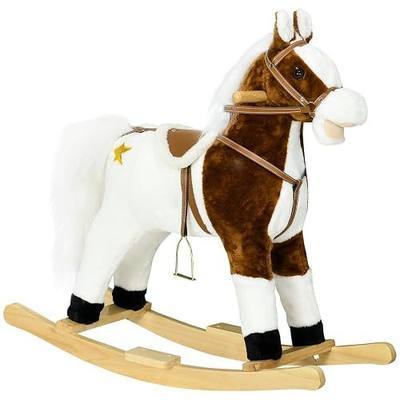 Qaba Rocking Horse with Sound Ride on Horse Gift for 3-8 Year Old Brown | with Saddle, Toddler Rocker