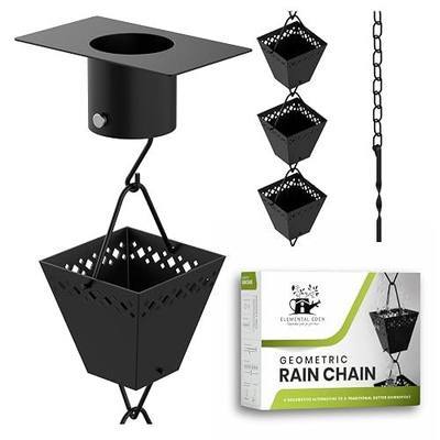 Rain Chain Kit w/Adapter & Extension | Black Powder Coated Rain Chains for Gutters 10 ft | Rain Chain | Gutter Chain Downspout | Rain Chains for Outside | Rain Catcher | Rain Chimes