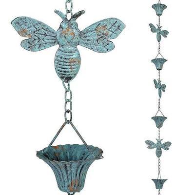 Antique Blue Bee Rain Chain for Heavy Rain, Functional and Decorative Replacement Downspout Chain for Outside, Rain Catcher Chain for Gutters, 8.5FT