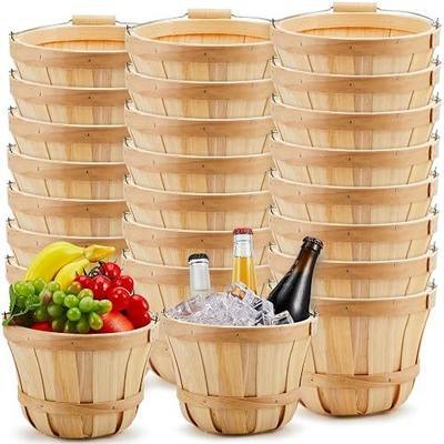 Marsui 24 Pcs Round Wooden Berry Baskets Small Bushel with Handles for Gifts Empty Basket Fruit Buckets for Picking Strawberry Fruits Flowers Crafts Home Wedding (Natural Wood)