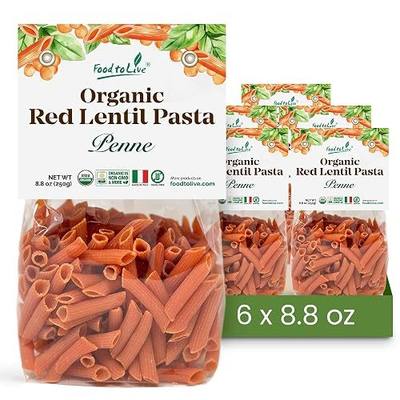 Food to Live Organic Red Lentil Penne Pasta, 8.8 OZ (Pack of 6) – Non-GMO, Single Ingredient. No Additives. No Major Allergens. Good Source of Plant Based Protein and Fiber. Made in Italy
