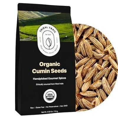 Tribal Trail Cumin Seeds Organic | 4.02 oz | USDA Organic & Non-GMO | Recyclable Kraft Bags | Best for Cooking, Seasoning & Spice Blends | Ethically Sourced Spices from India