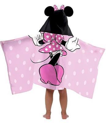 Disney Minnie Mouse Kids Hooded Towel Costume Bath Wrap for Girls, Pink | 22 x 51 Inches, Official Product, Soft Cotton Terry, Absorbent, Dress Up, Beach Pool Swimming, Machine Washable, Girls Gift
