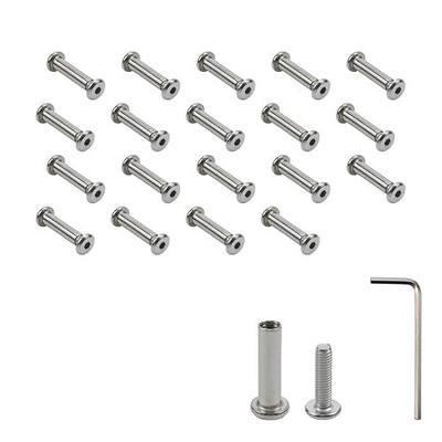 Oedema 20-Pack M4x16mm Barrel Nuts Bolts Stainless Steel Binding Screws | Silver Screw Rivets, Chicago Screws, for Leather Belt Buckle Bags Table Cupboard, with Hex Wrench