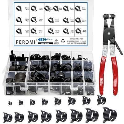 130Pcs 6-25mm Spring Band Hose Clamps With Swivel Flat Hose Clamp Plier Assortment Kit, Constant Tension Steel Clamps for Fuel Lines, Silicone, Vacuum Hoses & Low-Pressure Air Clips