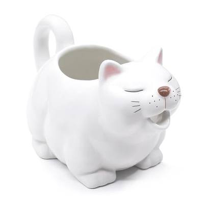Large 23Oz Cat Gravy Boat,With Hand Painted White Fine Porcelain Saucier With Big Dripless Lip Spout |For Gravy, Warming Sauces, Salad Dressings, Milk, More Microwave & Freezer Safe