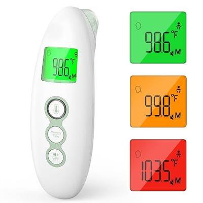 Momcozy Digital Forehead and Ear Thermometer, Non-Contact, Adults and Kids, Child Mode, Fever Alarm Function, Mute and Memory Functions, Digital Infrared Thermometer for Fast and Accurate Measurement