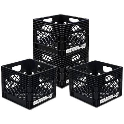 ORGANIZE-IT! 4 Pack Storage Milk Crate, Heavy-Duty Versatile Box, Black | Plastic Open Top Multi-purpose Organizers with Easy-Grip Handles, Interior 12.25"L x 12.25"W x 10.5"H