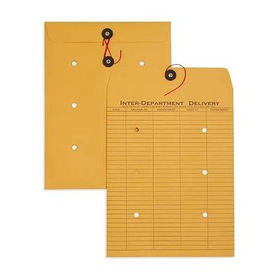 Blue Summit Supplies 100 9" x 12" Interoffice Envelopes, String & Button | 28lb brown kraft, string and button closure, reusable, for interdepartment routing, office documents