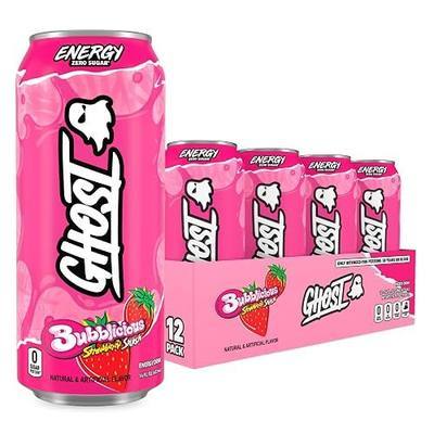 GHOST Energy Drink Zero Sugar 12 Pack - Bubblicious Strawberry Splash, 200mg of Natural Caffeine, L-Carnitine & Taurine - No Artificial Colors, Gluten Free & Vegan - 16 Fl Oz Cans, Pre Workout Drink