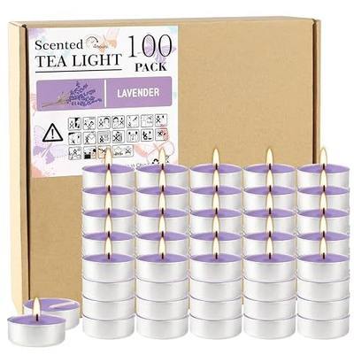 Purple Lavender Scented Tealight Candles - Giant 100 Pack Candles -Smokeless, 4 Hour Burn - Gift Set for Valentine's Day, Christmas, Weddings Centerpiece & Home Decor