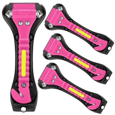 Car Safety Hammer- Car Window Glass Breaker and Seat Belt Cutter, Auto Emergency Escape Tool, Vehicle Accessory Safety Tool, Life Rescue Tools Kits, Pink, 4 Packs