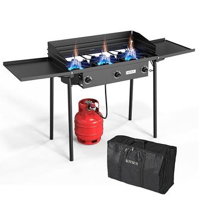 ROVSUN 3 Burner Propane Gas Stove with Side Shelf & Carrying Bag, 225,000BTU Outdoor Burner with Wind Panel & CSA Listed Regulator, Picnic Cooker for Home Patio Cooking Camping Brewing Turkey Frying