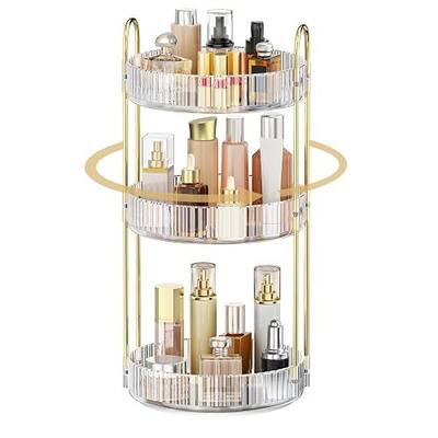 MOKANI 360 Rotating Makeup Organizer for Vanity, 3 Tier Adjustable Perfume Organizer for Dresser, Multi-Function Spinning Cosmetics Skincare Storage for Bedroom, Dresser, Countertop, Clear