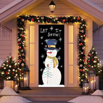 Cute Snowman Door Decorations - Christmas Snowman Door Cover with Winter Xmas Snowflakes - Indoor/Outdoor Home Christmas Decor
