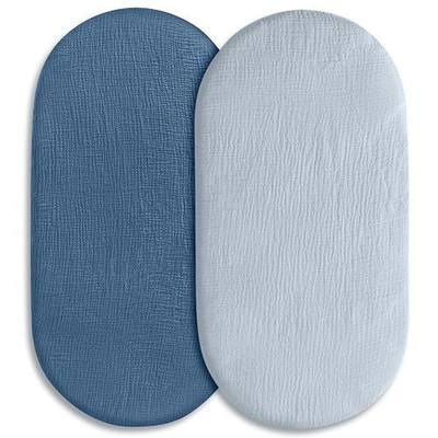 Muslin Bassinet Fitted Sheets 2 Pack, Soft Breathable Cotton Baby Bassinet Mattress Sheet Set, 360° Elastic Snug Fit, Universal for Oval, Rectangle (Bright Colors, Bassinet Sheets 2 Pack)