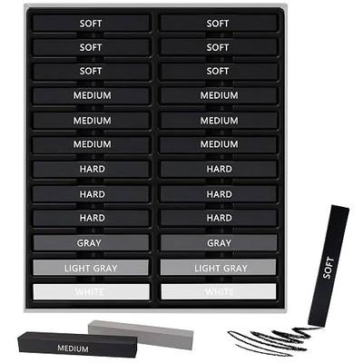 24 Pcs Compressed Charcoal Sticks with Soft, Medium, Hard and White Charcoal, Square Vine Charcoal Stick Kit for Drawing, Sketching and Shading, Art Supplies for Artists Beginners