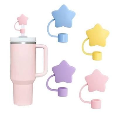 4 pcs Cute Star Straw Covers Cap Toppers Tips Compatible with Stanley 40/30 oz Tumbler Cups,Reusable Silicone Straws Lids Protectors for 0.4 in/10mm Stanleys Cup Accessories