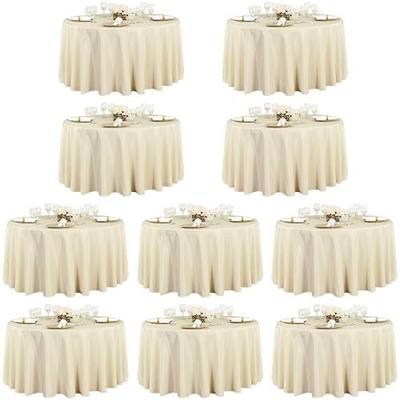LTC LINENS 10 Pack 120 Inch Round Tablecloth Beige for 60 Inch Round Table - Bulk Round Table Cover - Washable, Wrinkle Resistant Polyester Fabric Cloth for Wedding, Party