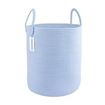 XUANGUO Cotton Rope Laundry Basket Hamper for Clothes, light blue | Woven Storage Basket for Living Room Bedroom Boho Tall Rope Baskets for Blanket Toys Pillow Towels Baby Nursery Hamper Bin