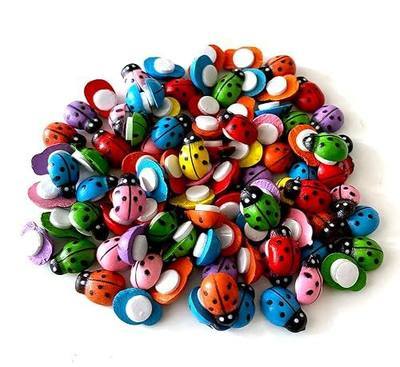 100pcs Assorted Color Self-Adhesive Mini Ladybugs Wooden Ladybug Shaped Sticker(Mixed Color)