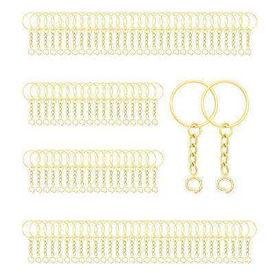 100Sets 1 inch Keychain Rings Golden Split Round Key Ring with Chain and Open Jump Rings for DIY Keychain Making Crafts