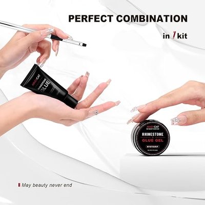 2Pcs 45ML Nail Art Rhinestone Glue Gel Super Strong Adhesive NO Wipe Gel Nail Glue for Rhinestones 3D DIY Decorations Nail Gem Glue for Nail Crystals Beads Diamond (15ML+30ML)