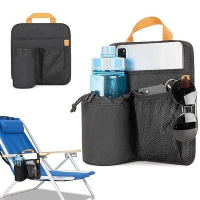 Beach Chair Cup Holder, Chair Side Organizer, Easily Attached to Armrest | with 2 Self-adhesive Fastener Strap, Hanging Chair Attachment for Water Bottle, Sunglasses, Phone, Snack, etc.,Black